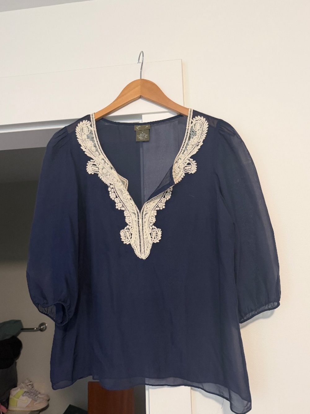 SILK Ws Navy Blue Blouse - Anthropologie